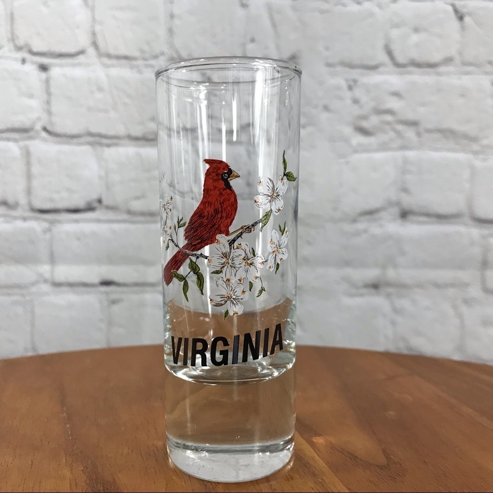 Virginia Red Cardinal and Floral 4” Tall Shot Glass